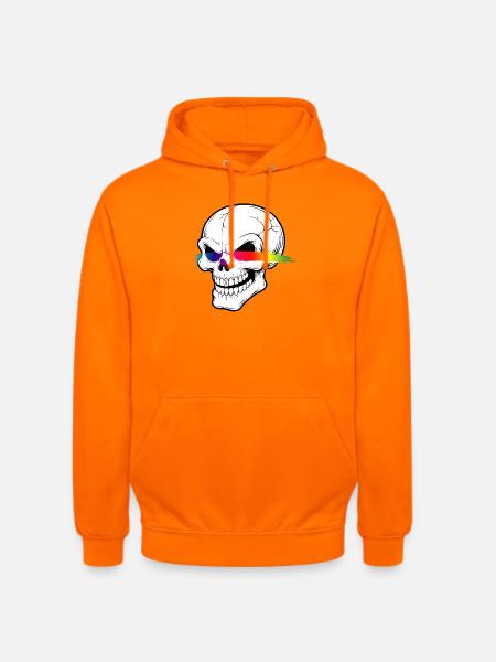 Skull Neon Rainbow Laser Eyes Design - Unisex Hoodie - orange