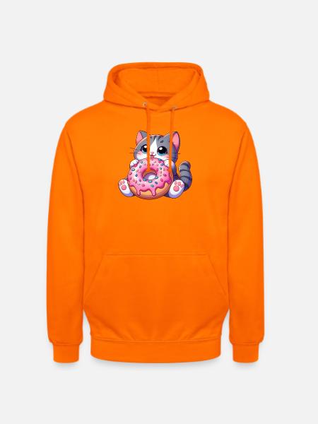 Söt katt med munk dessert snacking behandlar - Luvtröja unisex - orange