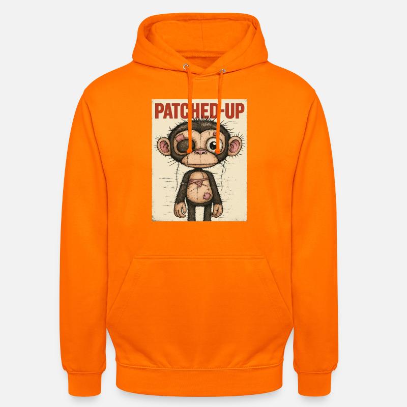 Patchwork Affe: Gepatcht und Tapfer - Unisex Hoodie - Orange