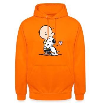 Peanuts Snoopy Umarmt Charlie Brown - Unisex Hoodie - Orange - Vorne - AI Model Male 185 light (185cm) & AI Model Female 180 light (180cm)