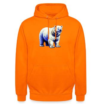Weißer Eisbär - Unisex Hoodie - Orange - Vorne - AI Model Male 185 light (185cm) & AI Model Female 180 light (180cm)