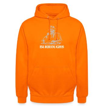 William S Burroughs buvant de l’espresso - Sweat-shirt à capuche unisexe - orange - Devant - AI Model Male 185 light (185cm) & AI Model Female 180 light (180cm)