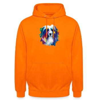 Altenglischer Schäferhund lebendige Ölmalerei Kunst - Unisex Hoodie - Orange - Vorne - AI Model Male 185 light (185cm) & AI Model Female 180 light (180cm)