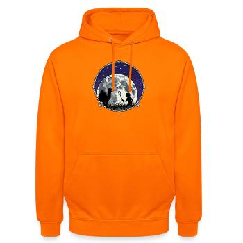 Mondnacht Hirte und Kamel - Unisex Hoodie - Orange - Vorne - AI Model Male 185 light (185cm) & AI Model Female 180 light (180cm)