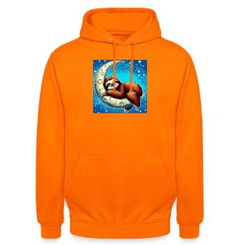 La paresse dort sur la Lune - Sweat-shirt à capuche unisexe - orange - Devant - AI Model Male 185 light (185cm) & AI Model Female 180 light (180cm)