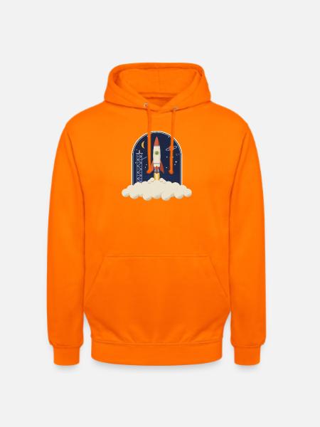 Retro Rakete beim Start, Nachthimmel-Badge - Unisex Hoodie - Orange
