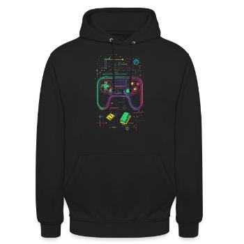 zocken gaming gamer nerd geek controller - Unisex Hoodie - Schwarz - Vorne - Alina (178cm) & Michal (187cm)