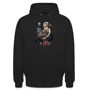 Seagull Seabird Lighthouse - Unisex Hoodie - black - Front - Alina (178cm) & Michal (187cm)