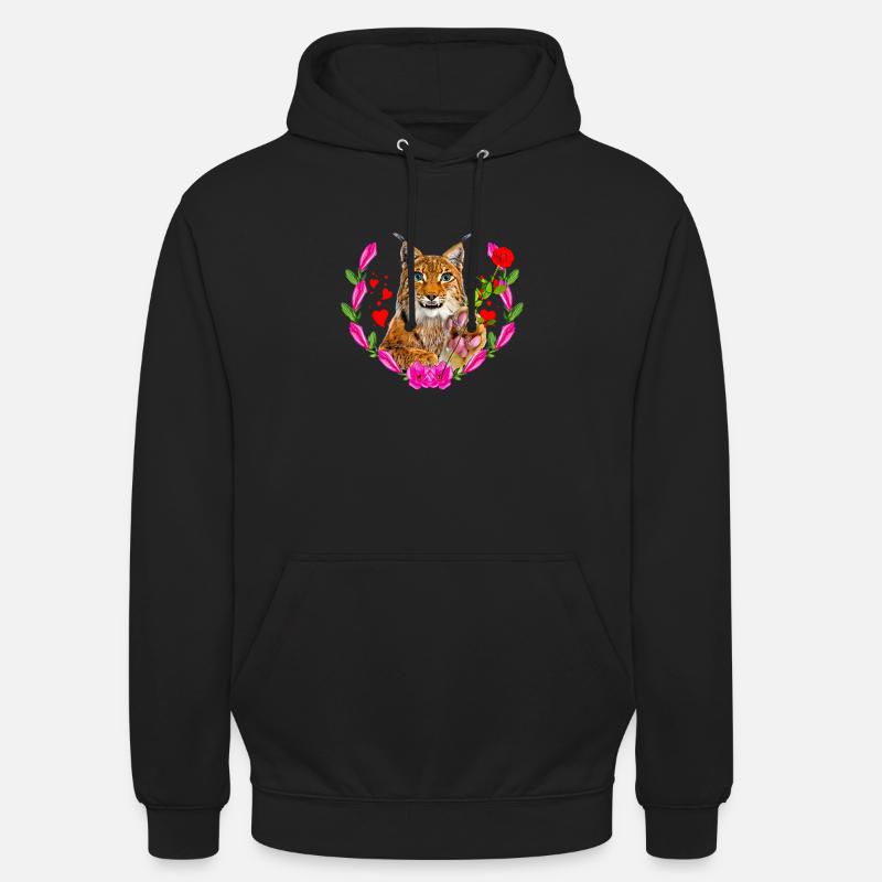 Chat lynx avec rose pour l’amour - Sweat-shirt à capuche unisexe - noir