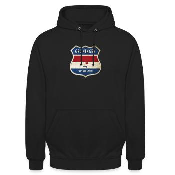 Design des armoiries de Groningen, Pays-Bas - Sweat-shirt à capuche unisexe - noir - Devant - Alina (178cm) & Michal (187cm)