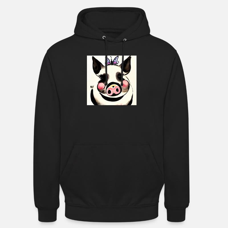 Cochon ludique avec papillon - Sweat-shirt à capuche unisexe - noir