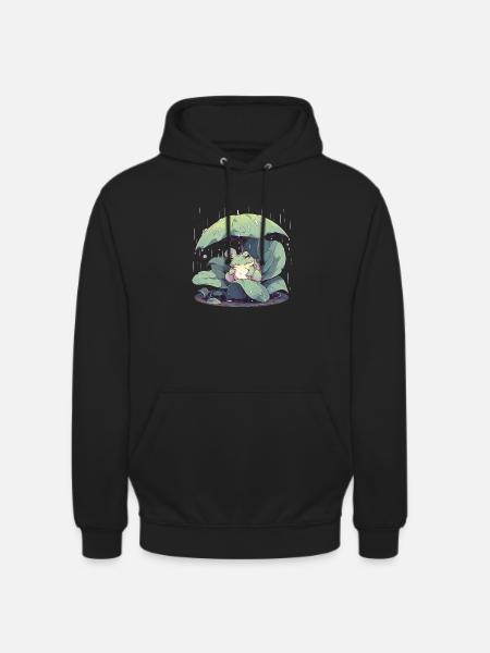 Frog under umbrella among the leaves - Unisex Hoodie - black