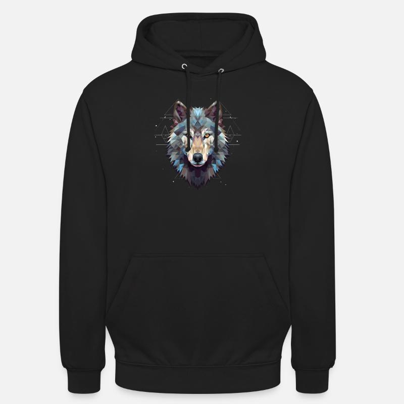 Polygonale géométrique de tête de loup - Sweat-shirt à capuche unisexe - noir