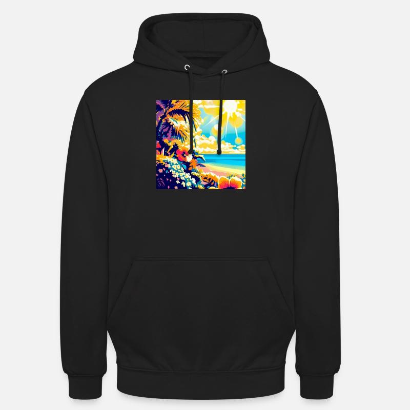 Plage tropicale rétro et soleil - Sweat-shirt à capuche unisexe - noir