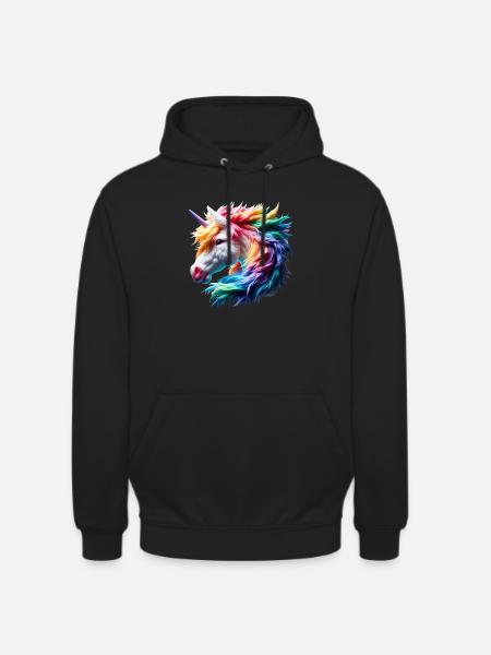 Bunter Einhornkopf - Unisex Hoodie - Schwarz