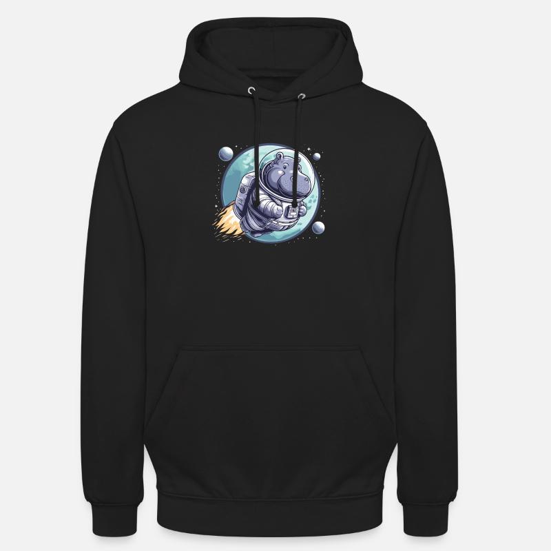 Hippopotame astronaute spatial - Sweat-shirt à capuche unisexe - noir