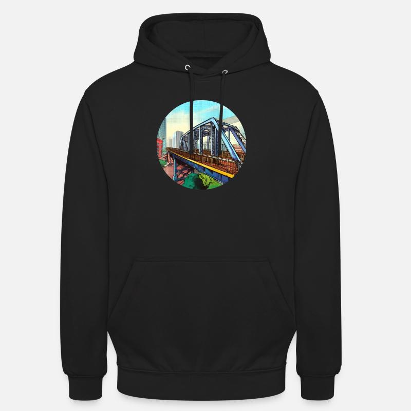 Comic Brücke in Stadt - Unisex Hoodie - Schwarz