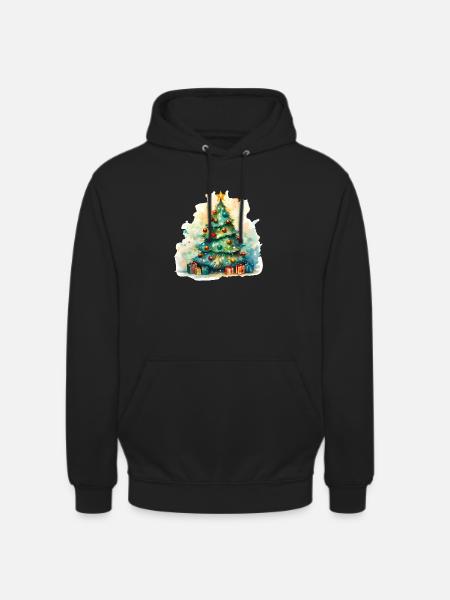 Aquarell Tannenbaum mit Geschenken - Unisex Hoodie - Schwarz