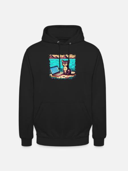 Cat with laptop - Unisex Hoodie - black