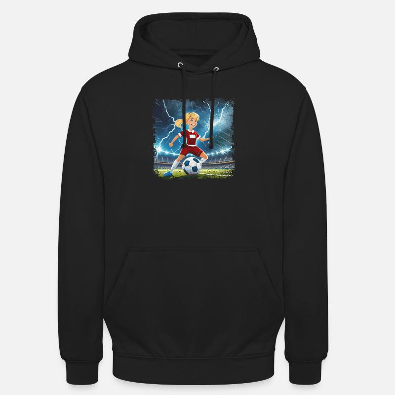 Fussballerin Comicfigur Stadion mit Blitzen - Unisex Hoodie - Schwarz