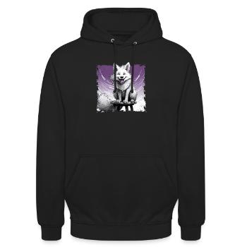 Fox comic, laughing, sitting on stool | Poster - Unisex Hoodie - black - Front - Alina (178cm) & Michal (187cm)