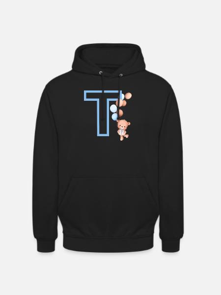 Blue Letter T Bear - Unisex Hoodie - black