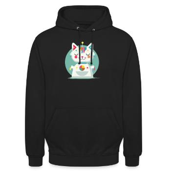 Chat robot géométrique - Illustration créative - Sweat-shirt à capuche unisexe - noir - Devant - Alina (178cm) & Michal (187cm)