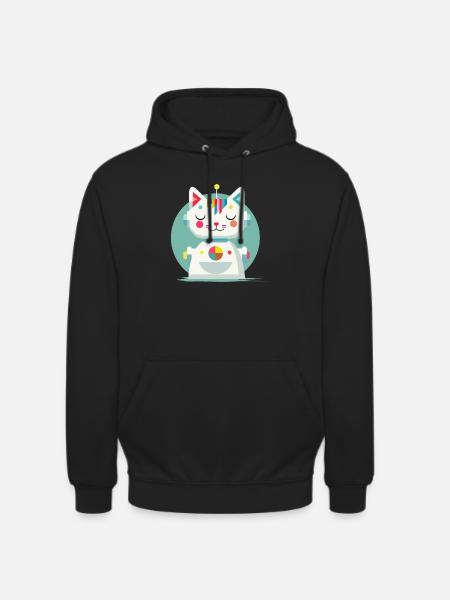 Geometric Robot Cat – Creative Illustration - Unisex Hoodie - black