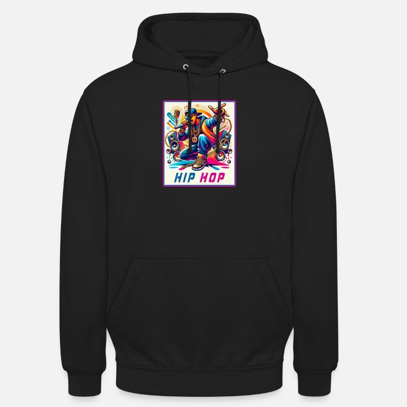 Hip-Hop Vibes – Rappeur avec micro - Sweat-shirt à capuche unisexe - noir