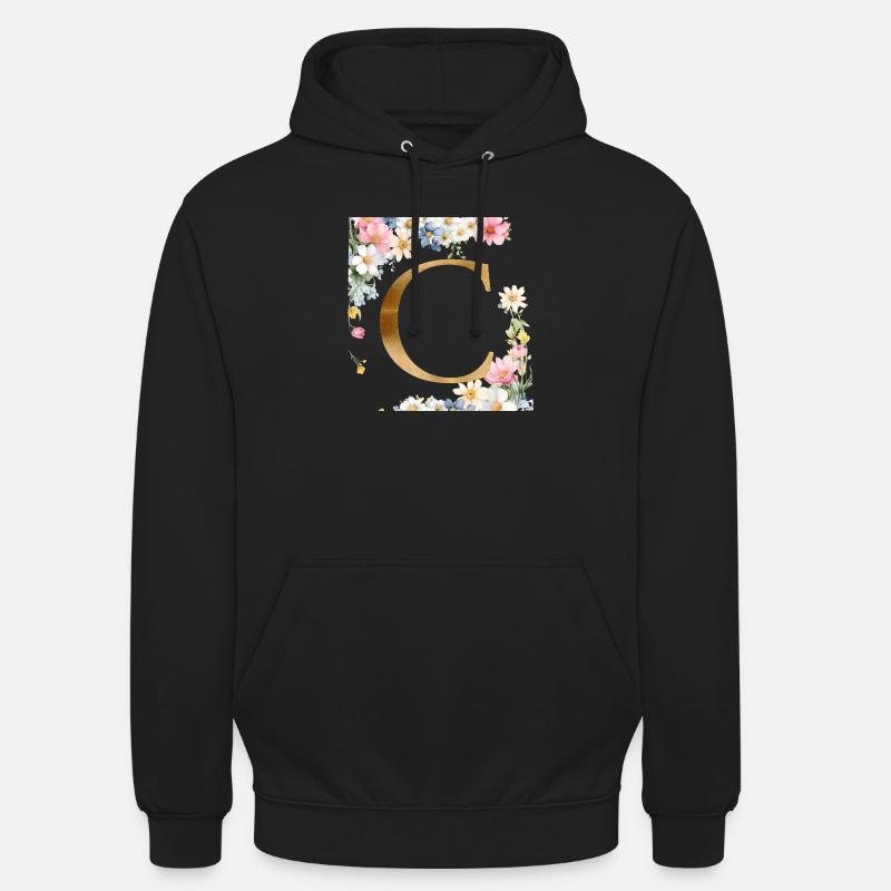 C Monogram, Floral, Customizable - Unisex Hoodie - black