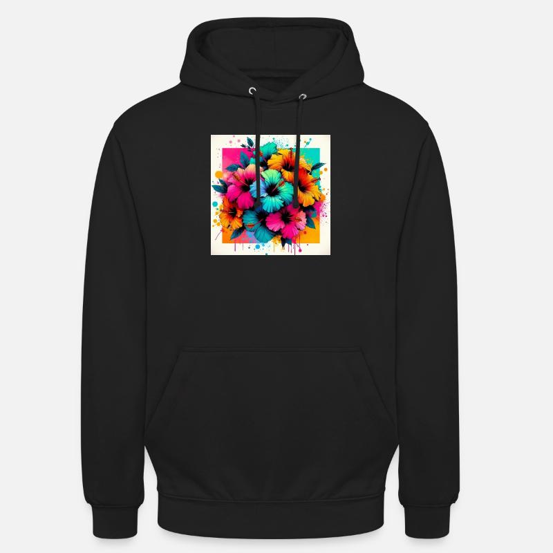 Fleurs d’hibiscus - Sweat-shirt à capuche unisexe - noir