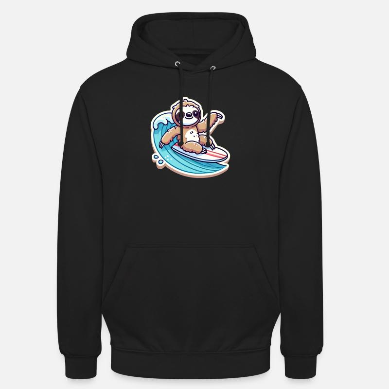 Cute Sloth Waves Surfer - Unisex Hoodie - black