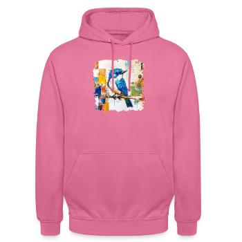 Blauer Vogel im Farbblock-Abstract - Unisex Hoodie - Pink - Vorne - Alina (178cm) & Michal (187cm)