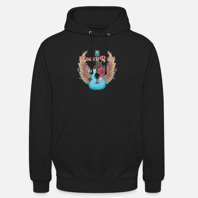Guitare Bleue Ailes Roses Rock’n’Roll - Sweat-shirt à capuche unisexe - noir