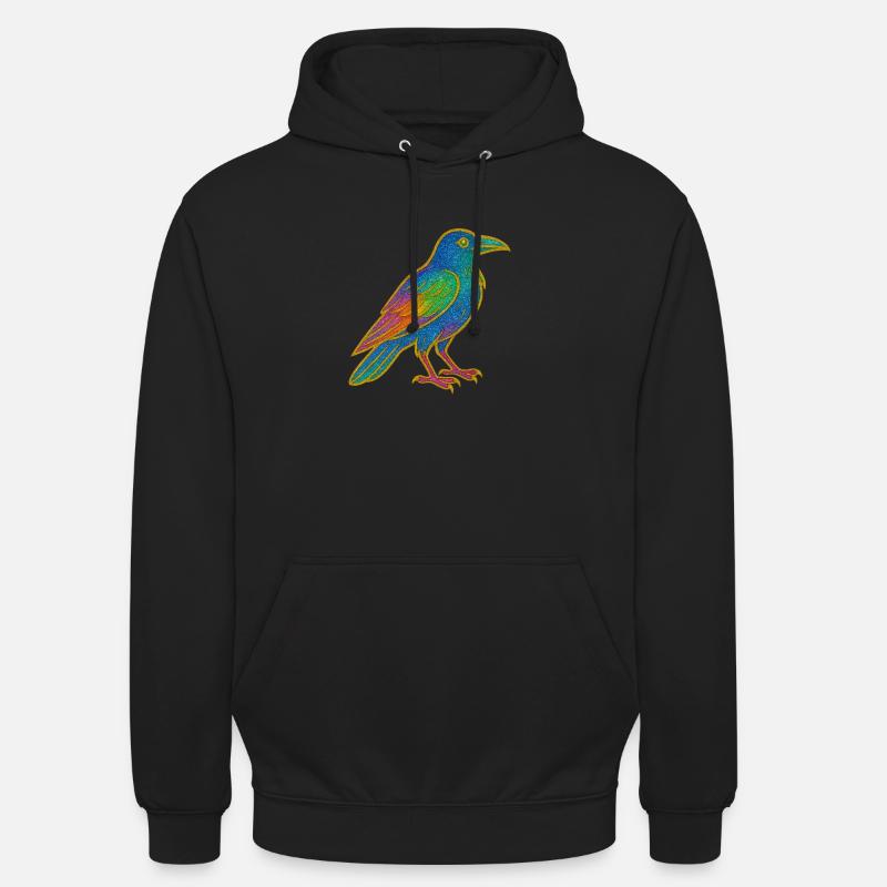 Rainbow Raven Patch Design - Unisex Hoodie - black