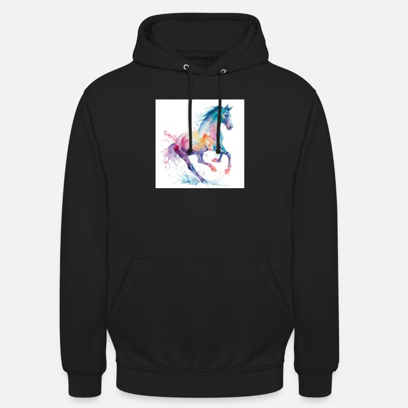 Regenbogen-Aquarellpferd - Unisex Hoodie - Schwarz