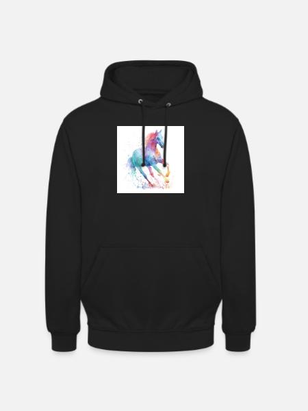 Regenbogen-Aquarellpferd - Unisex Hoodie - Schwarz