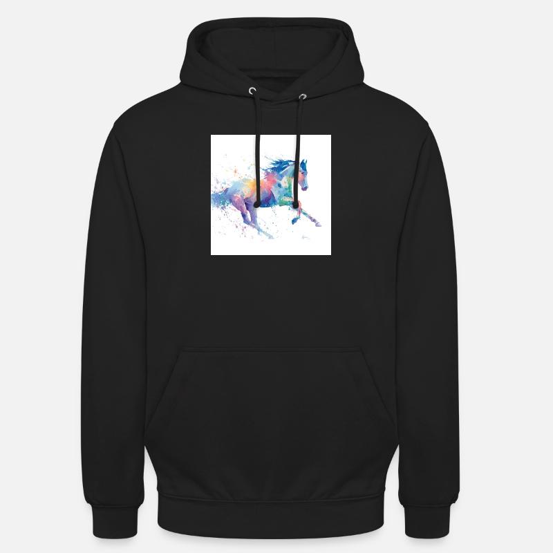 Regenbogen-Aquarell-Galopppferd - Unisex Hoodie - Schwarz
