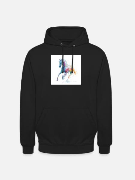 Regenbogen-Aquarellpferd in Bewegung - Unisex Hoodie - Schwarz
