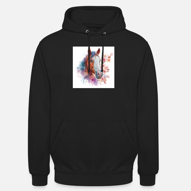 Aquarellpferd mit Blüten - Unisex Hoodie - Schwarz