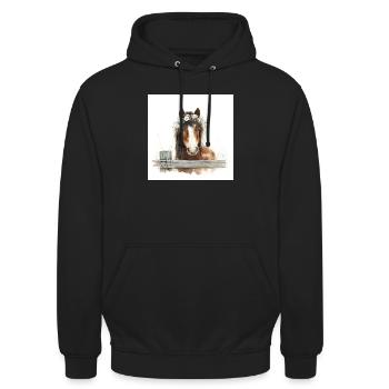 Cheval aquarelle avec couronne florale - Sweat-shirt à capuche unisexe - noir - Devant - Alina (178cm) & Michal (187cm)