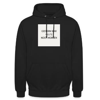 Gestern war heute noch morgen – Typografie Poster - Unisex Hoodie - Schwarz - Vorne - Alina (178cm) & Michal (187cm)