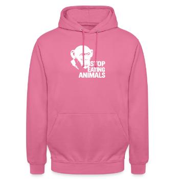 Stop Eating Animals – Schimpanse Design - Unisex Hoodie - Pink - Vorne - Alina (178cm) & Michal (187cm)