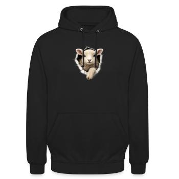 Lamm aus dem Loch  - Unisex Hoodie - Schwarz - Vorne - Alina (178cm) & Michal (187cm)