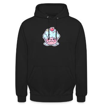 Kawaii Cupcake mit blauem Zuckerguss - Unisex Hoodie - Schwarz - Vorne - Alina (178cm) & Michal (187cm)