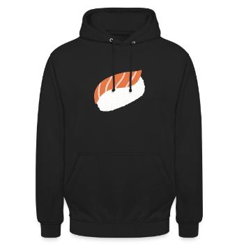 Salmon Nigiri Minimal-Illustrationsdruck - Unisex Hoodie - Schwarz - Vorne - Alina (178cm) & Michal (187cm)