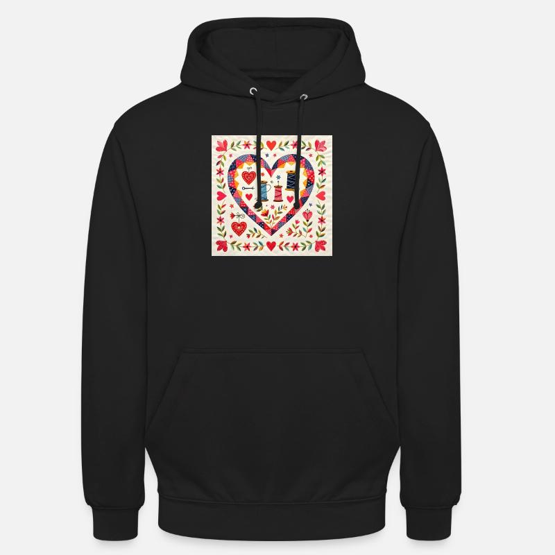 Patchwork Heart with Yarns - Unisex Hoodie - black