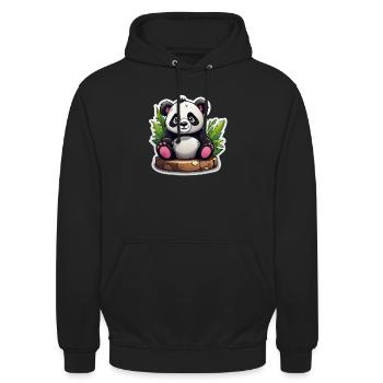 Cartoon Panda Sitting On Bamboo - Unisex Hoodie - black - Front - Alina (178cm) & Michal (187cm)