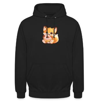 Fuchschen mit Donut - Unisex Hoodie - Schwarz - Vorne - Alina (178cm) & Michal (187cm)