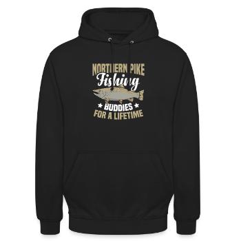Northern Pike Fisherman Pike Fishing Rod Pike Fish - Unisex Hoodie - black - Front - Alina (178cm) & Michal (187cm)